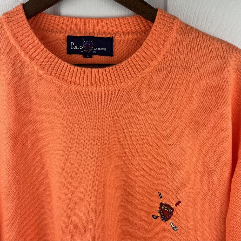 Polo Ralph Lauren Sweater Mens Large Cashmere Crewneck Golf Crest Logo‎ Vintage